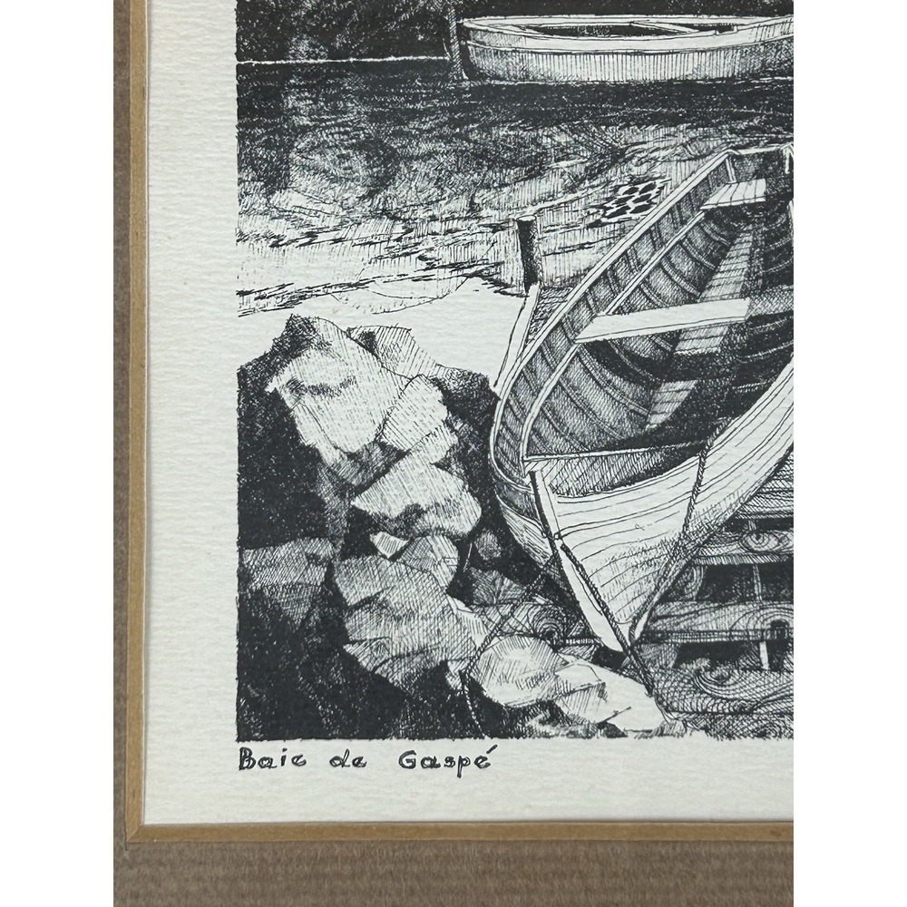 Black And White Etching "Baie de Gaspe" by Mikola Framed Picture - Picture 5 of 16